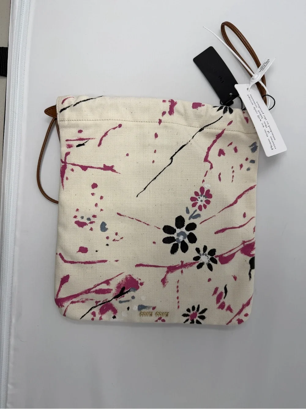 Mui Mui Hand Painted Canapa Painted Kinchaku bag.